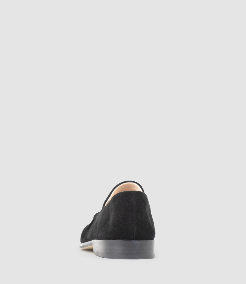 HAVEN Ruched Loafer in Black Suede - Edward Meller