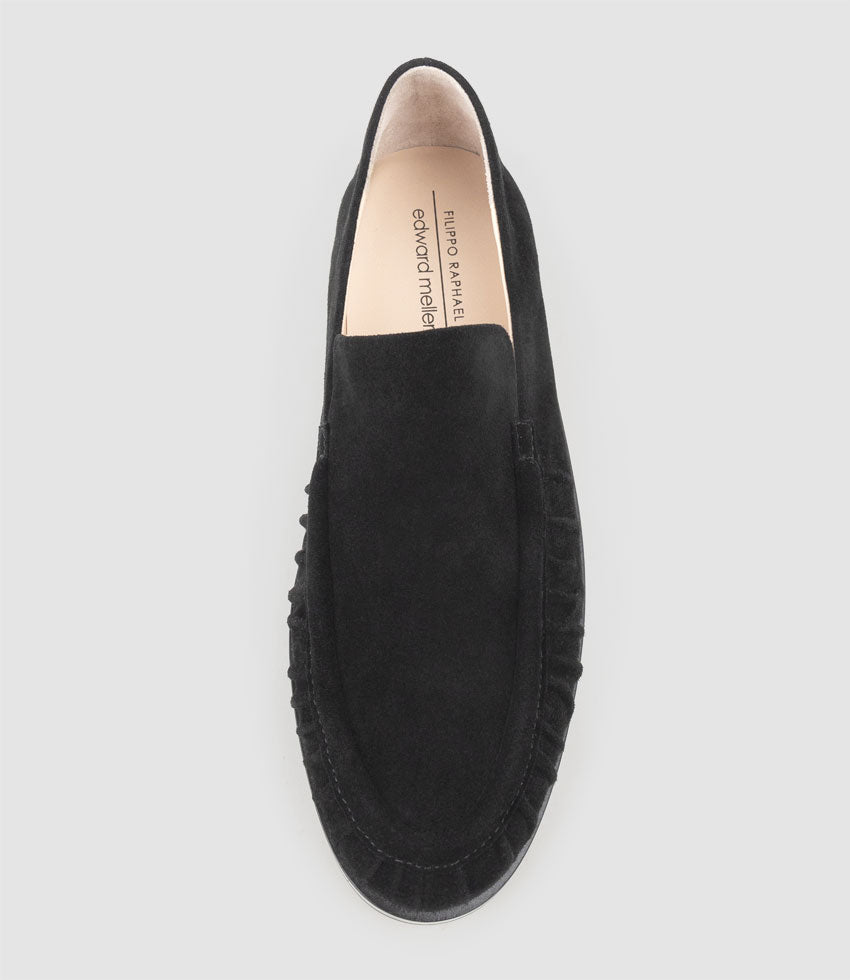 HAVEN Ruched Loafer in Black Suede - Edward Meller