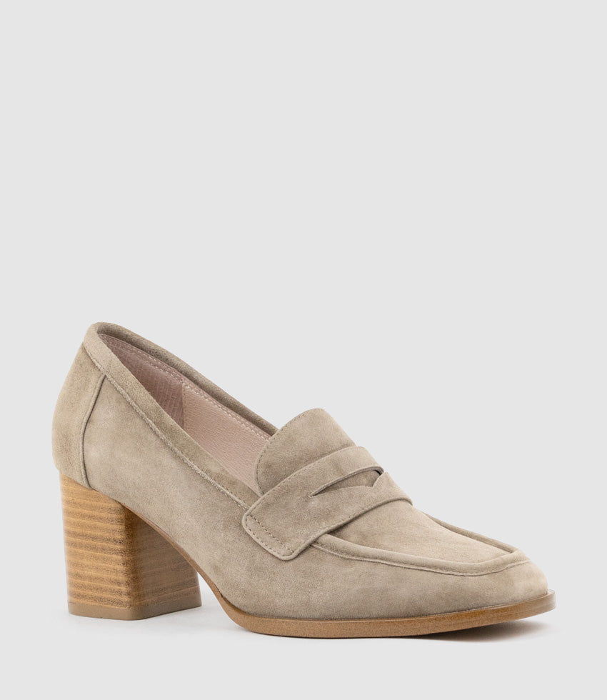 HAZEL65 Albert Throat Pump in Latte Suede - Edward Meller