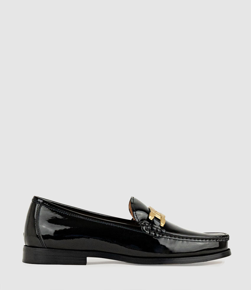 HINGE Penny Loafer with Trim in Black Patent - Edward Meller