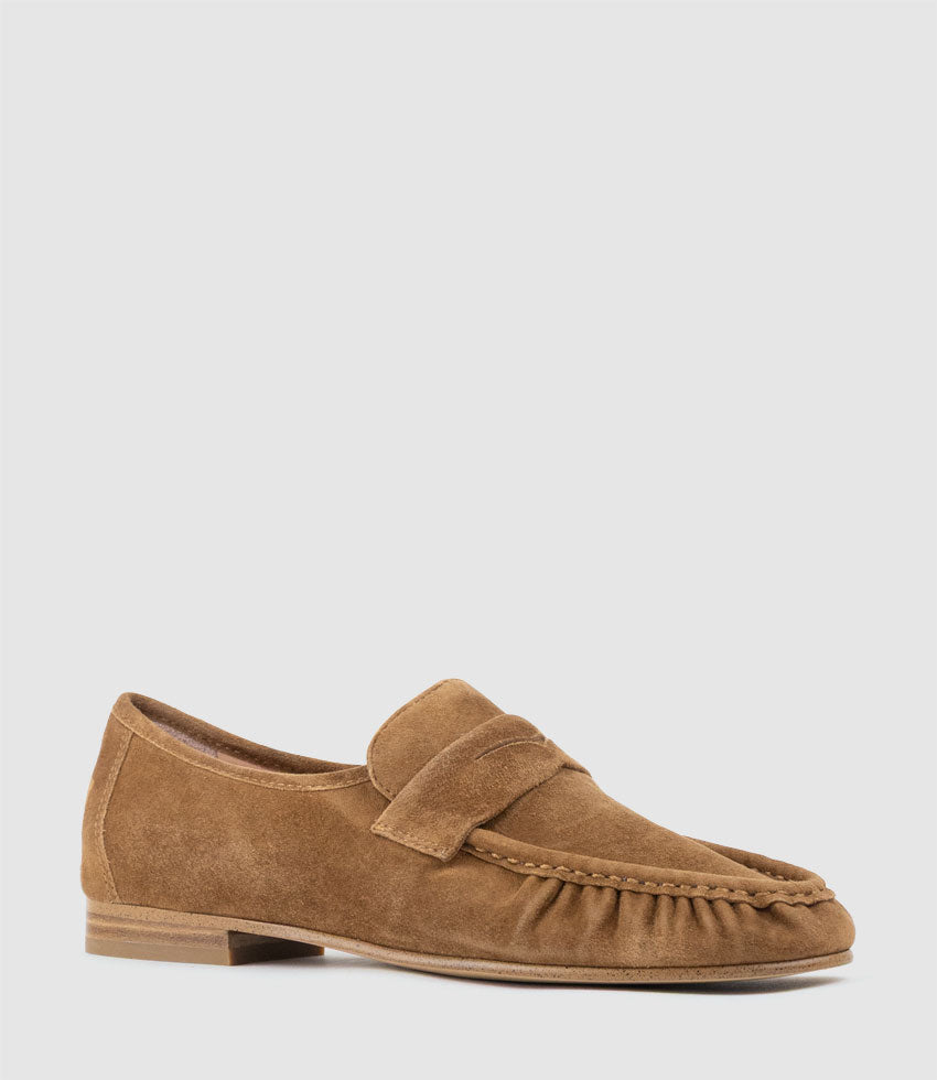 HYPER Ruched Moccasin in Tan Suede - Edward Meller