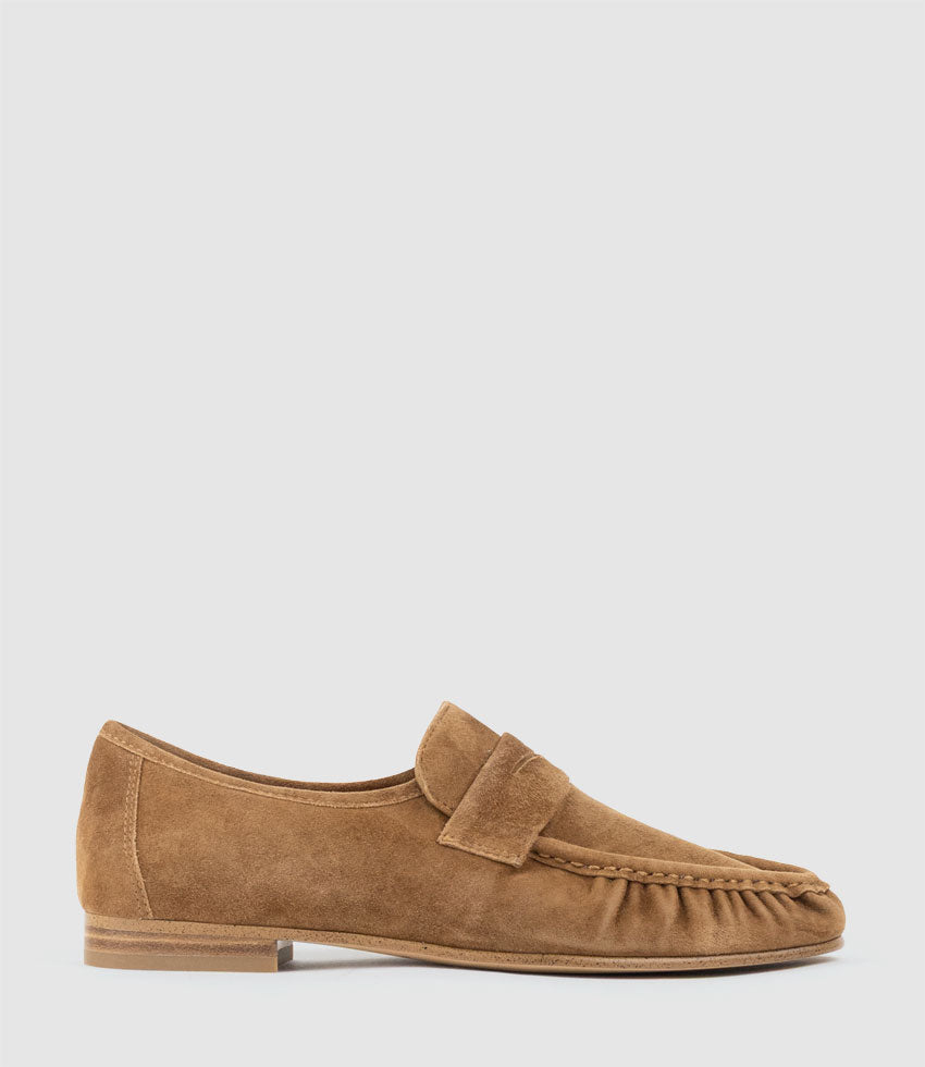 HYPER Ruched Moccasin in Tan Suede - Edward Meller