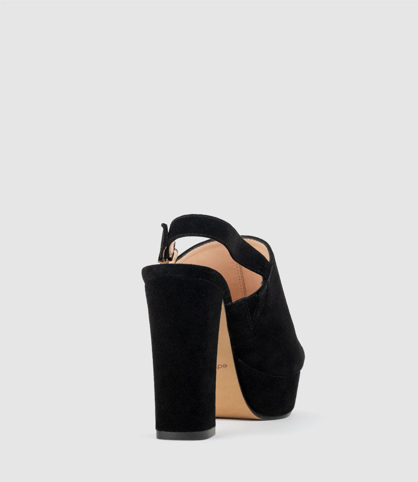 ILKA100 Plaform Mule with Backstrap in Black Suede - Edward Meller