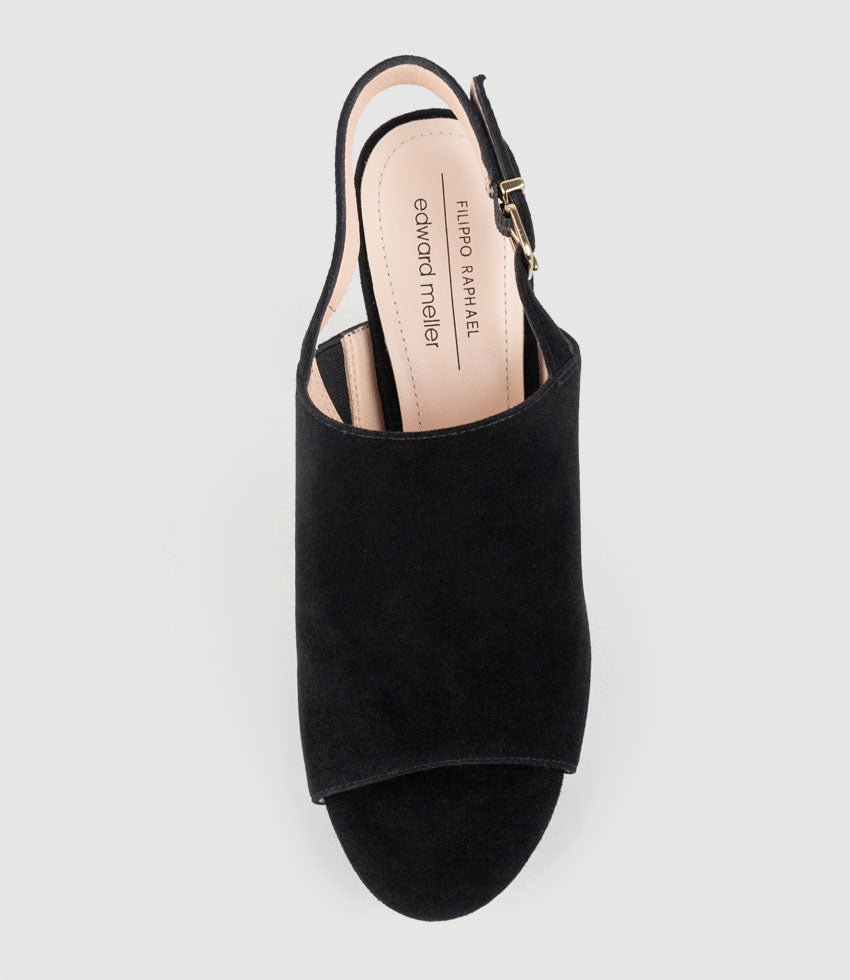 ILKA100 Plaform Mule with Backstrap in Black Suede - Edward Meller