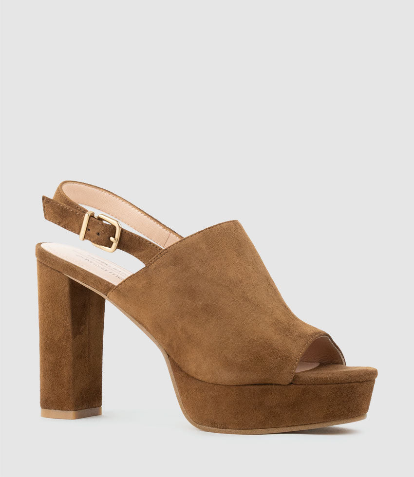 ILKA100 Plaform Mule with Backstrap in Tan Suede - Edward Meller
