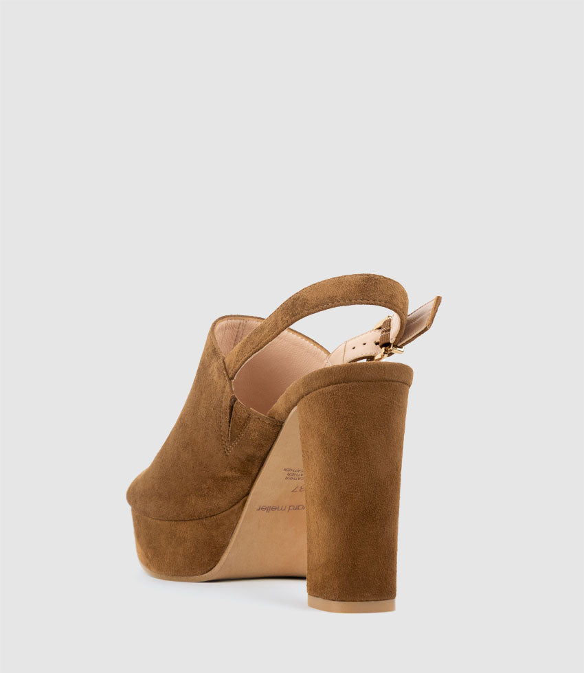 ILKA100 Plaform Mule with Backstrap in Tan Suede - Edward Meller