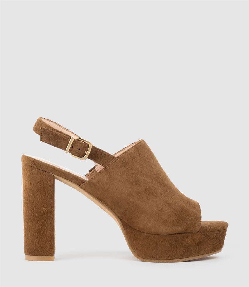 ILKA100 Plaform Mule with Backstrap in Tan Suede - Edward Meller