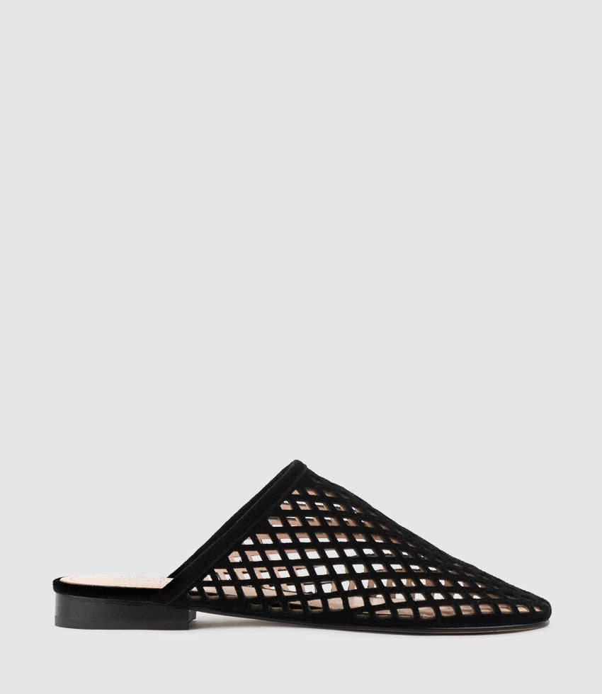 ILYA Laser Cut Slide in Black Suede - Edward Meller