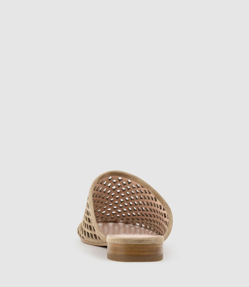 ILYA Laser Cut Slide in Camel Suede - Edward Meller