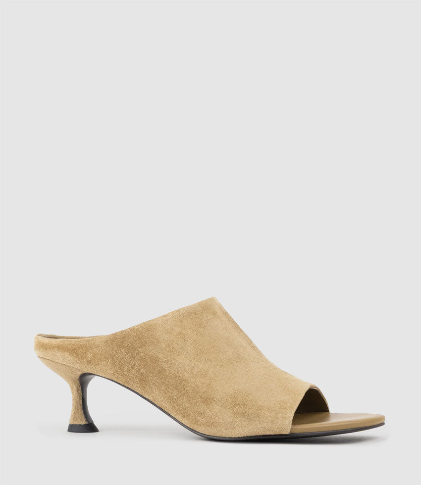 IRENA60 Heeled Mule in Taupe Suede