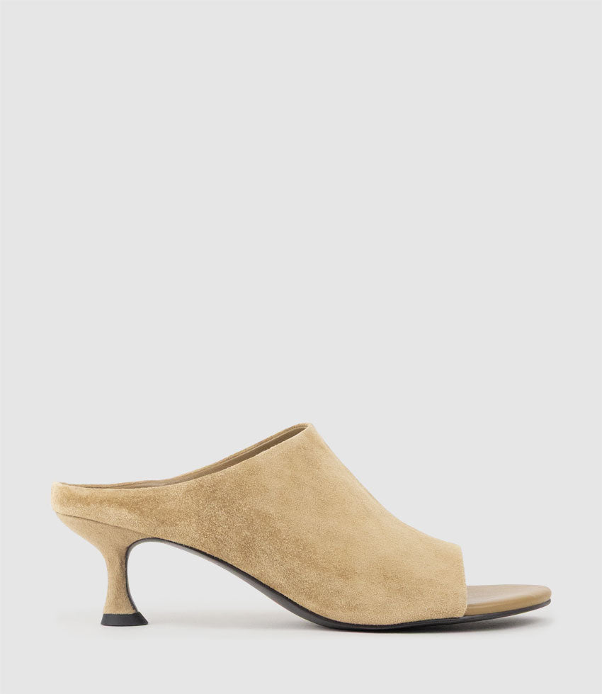IRENA60 Heeled Mule in Taupe Suede
