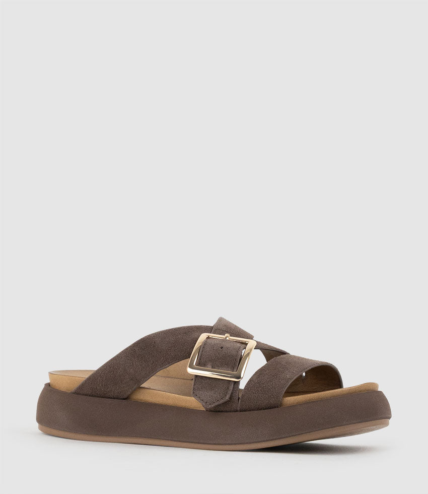KACEY Crossover Slide on Unit in Chocolate Suede - Edward Meller