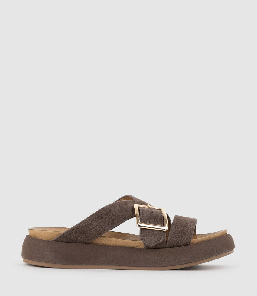 KACEY Crossover Slide on Unit in Chocolate Suede - Edward Meller