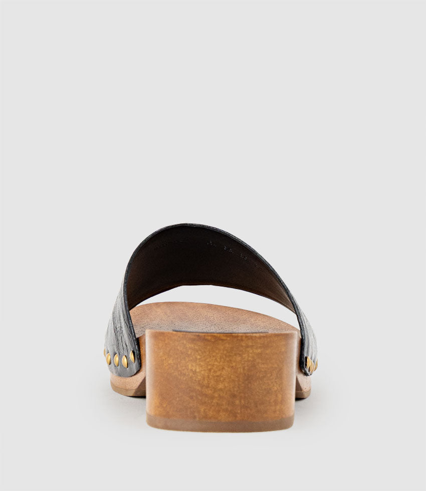 KAIA Slide on Wooden Clog in Black Patent - Edward Meller