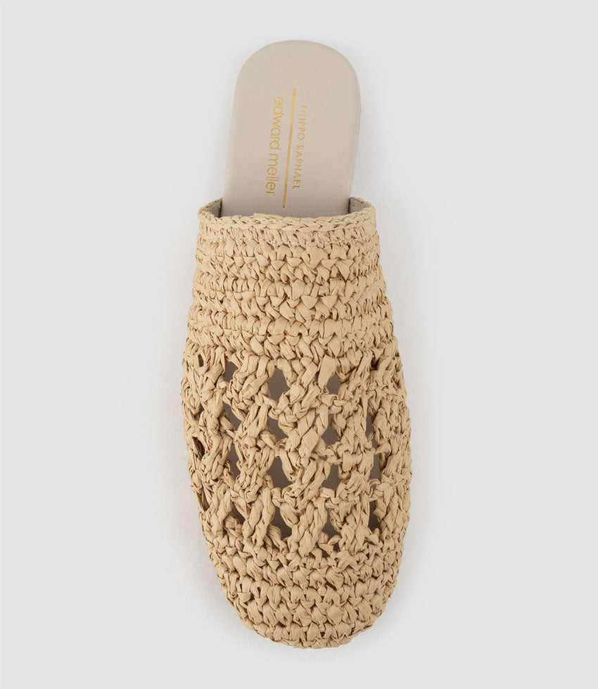 KAITLYN Raffia Closed Toe Slide in Beige