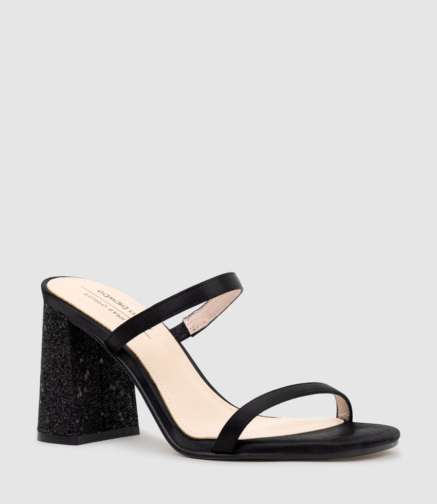 KAIYA85 Two Strap Slide in Black Satin - Edward Meller