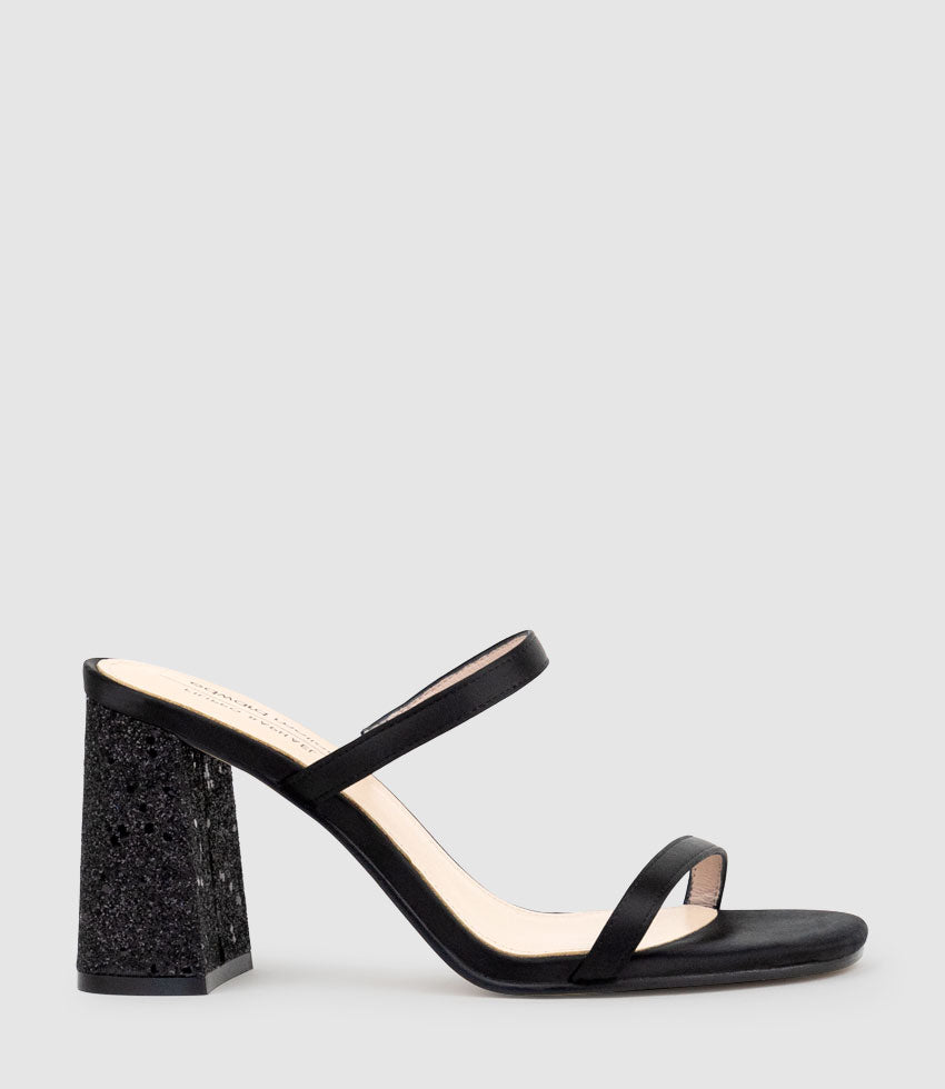 KAIYA85 Two Strap Slide in Black Satin - Edward Meller