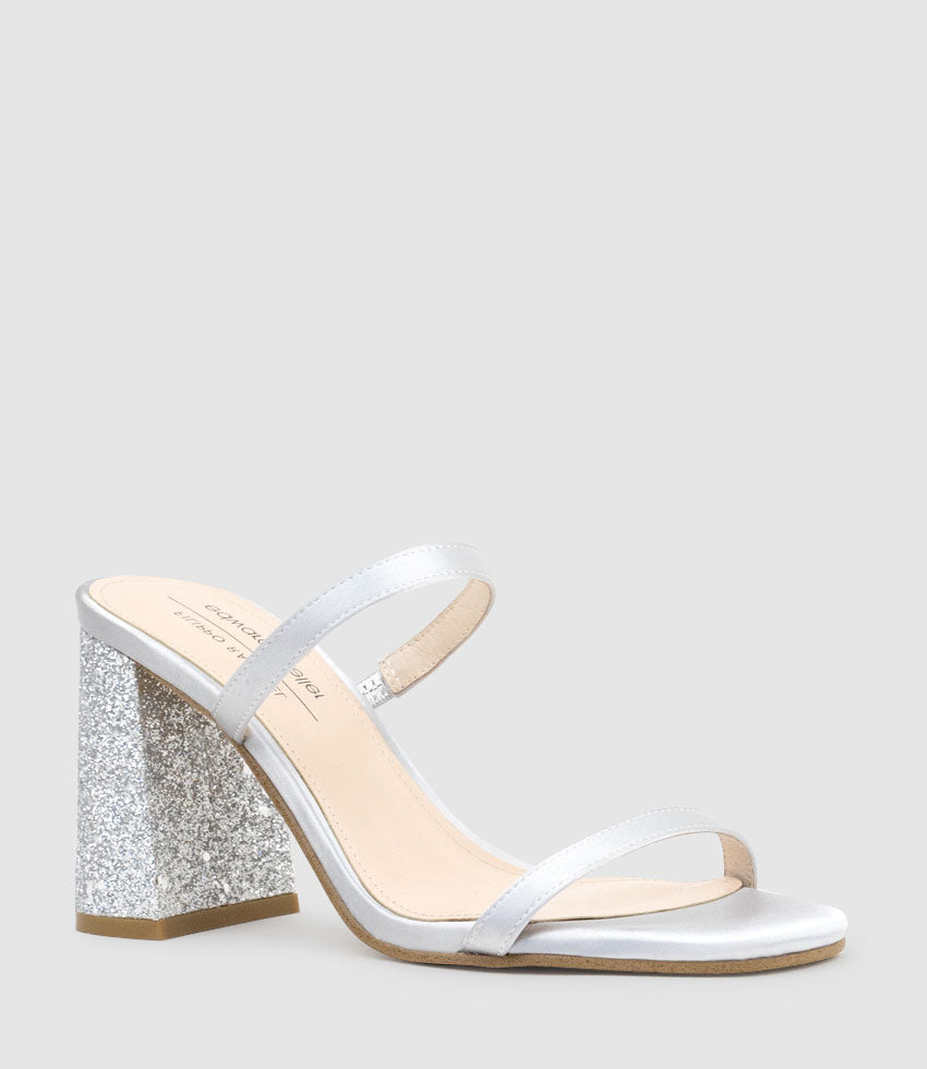 KAIYA85 Two Strap Slide in Silver Satin - Edward Meller