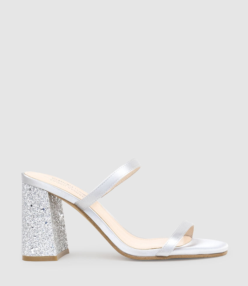 KAIYA85 Two Strap Slide in Silver Satin - Edward Meller