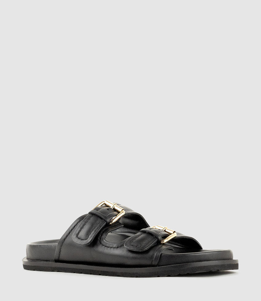 KALIN Two Strap Slide on Footbed in Black  - Edward Meller