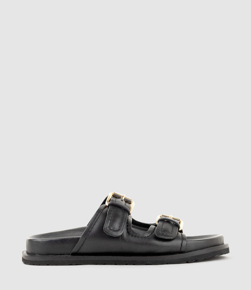 KALIN Two Strap Slide on Footbed in Black  - Edward Meller