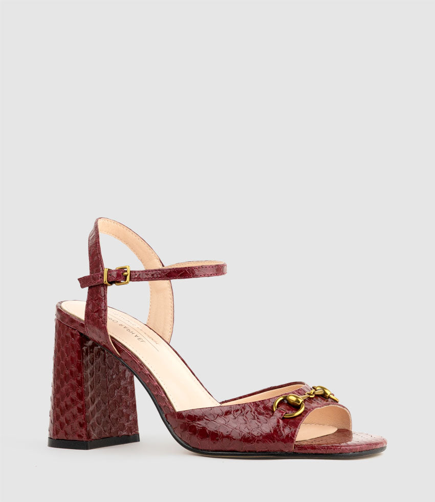 KATO85 Sandal with Horsebit in Black Cherry Snake - Edward Meller