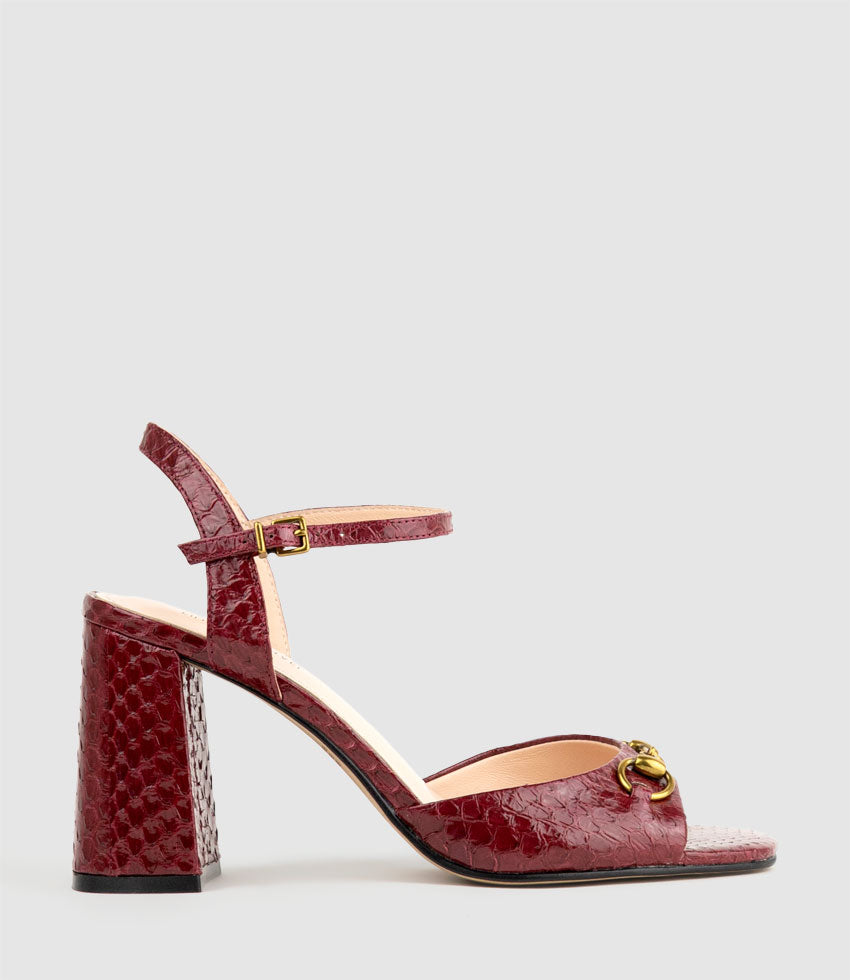KATO85 Sandal with Horsebit in Black Cherry Snake - Edward Meller