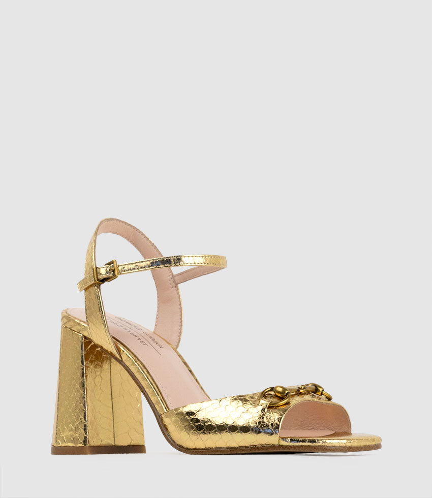 KATO85 Sandal with Horsebit in Gold Snake