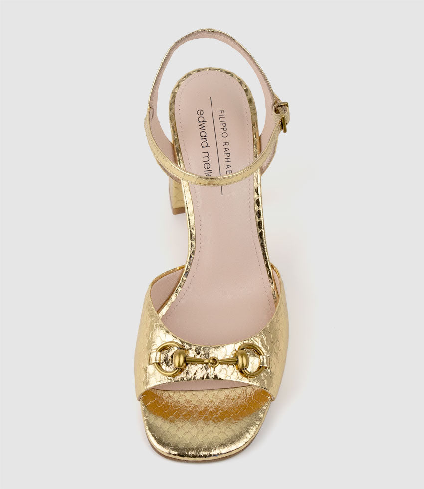 KATO85 Sandal with Horsebit in Gold Snake