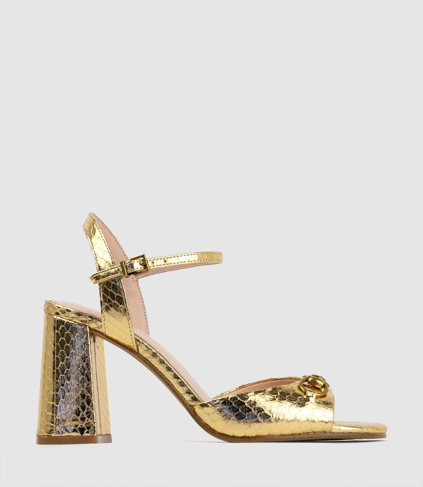 KATO85 Sandal with Horsebit in Gold Snake