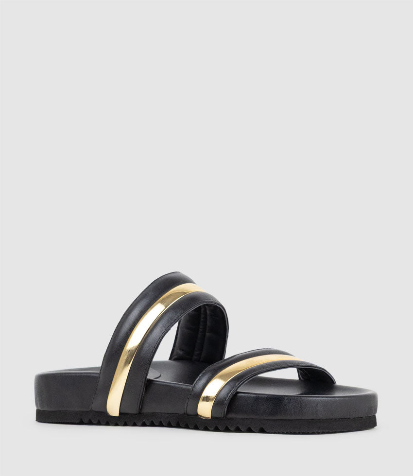 KELLIS Two Strap Slide with Stripe in Black - Edward Meller