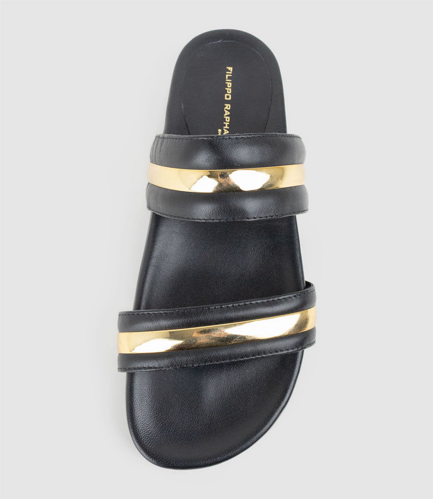 KELLIS Two Strap Slide with Stripe in Black - Edward Meller