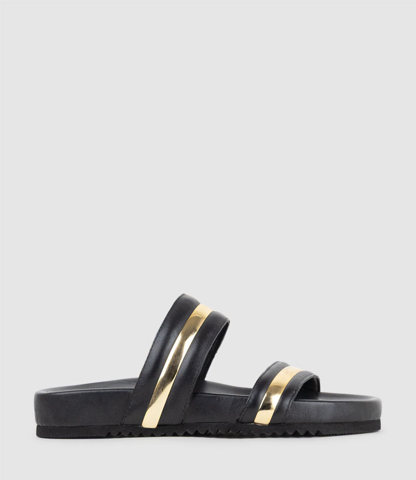 KELLIS Two Strap Slide with Stripe in Black - Edward Meller