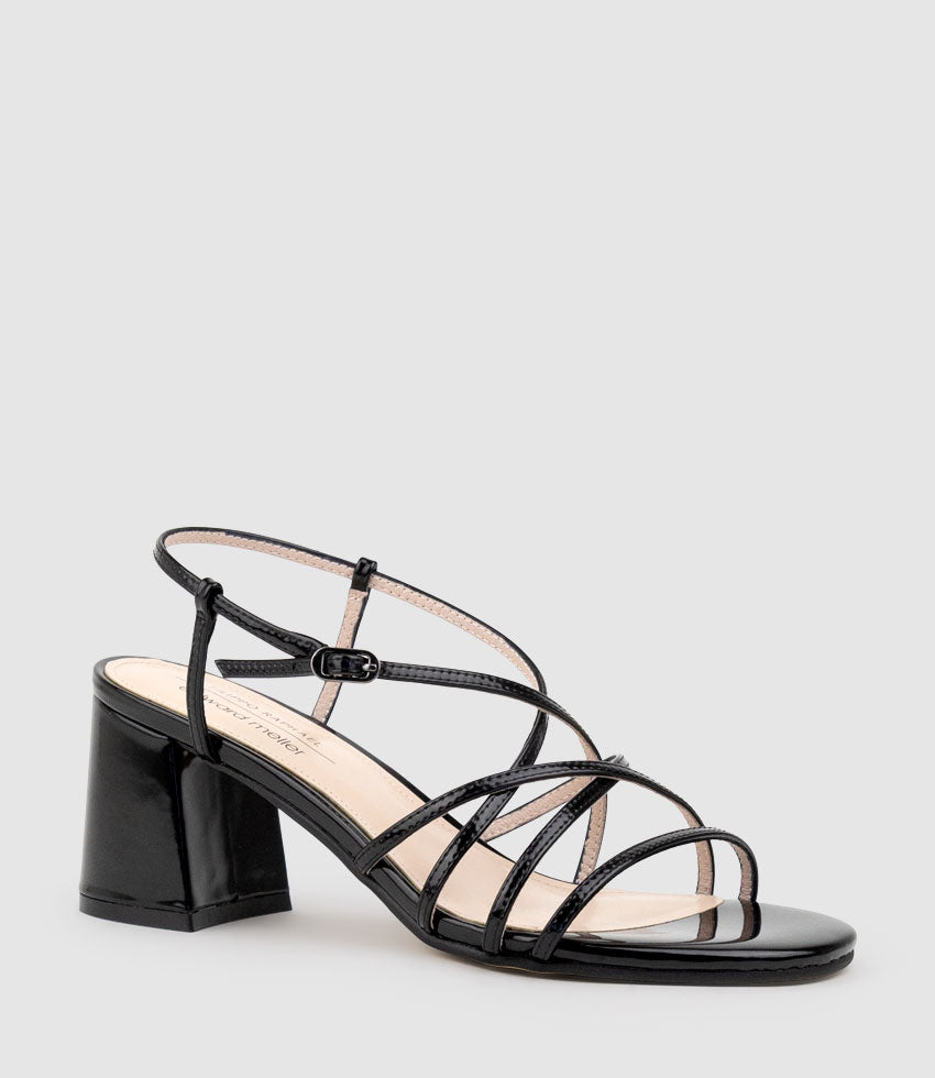 KIA65 Strappy Sandal in Black High Shine - Edward Meller