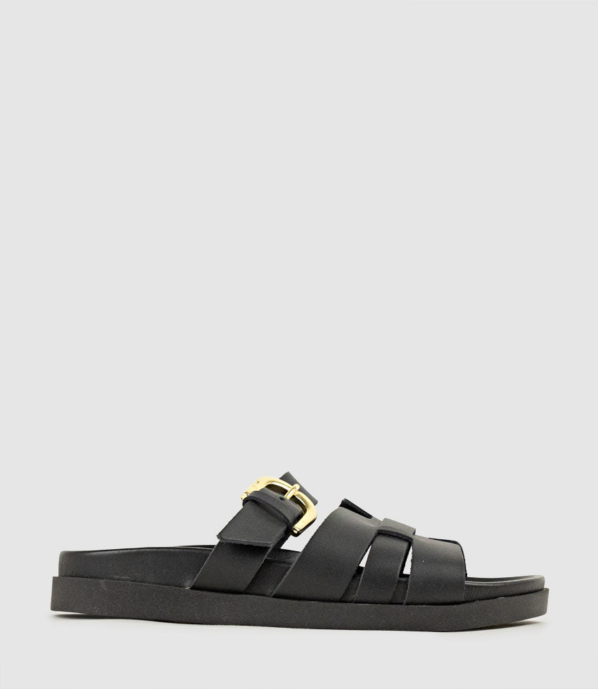 KINSLEY Slide on Footbed in Black - Edward Meller