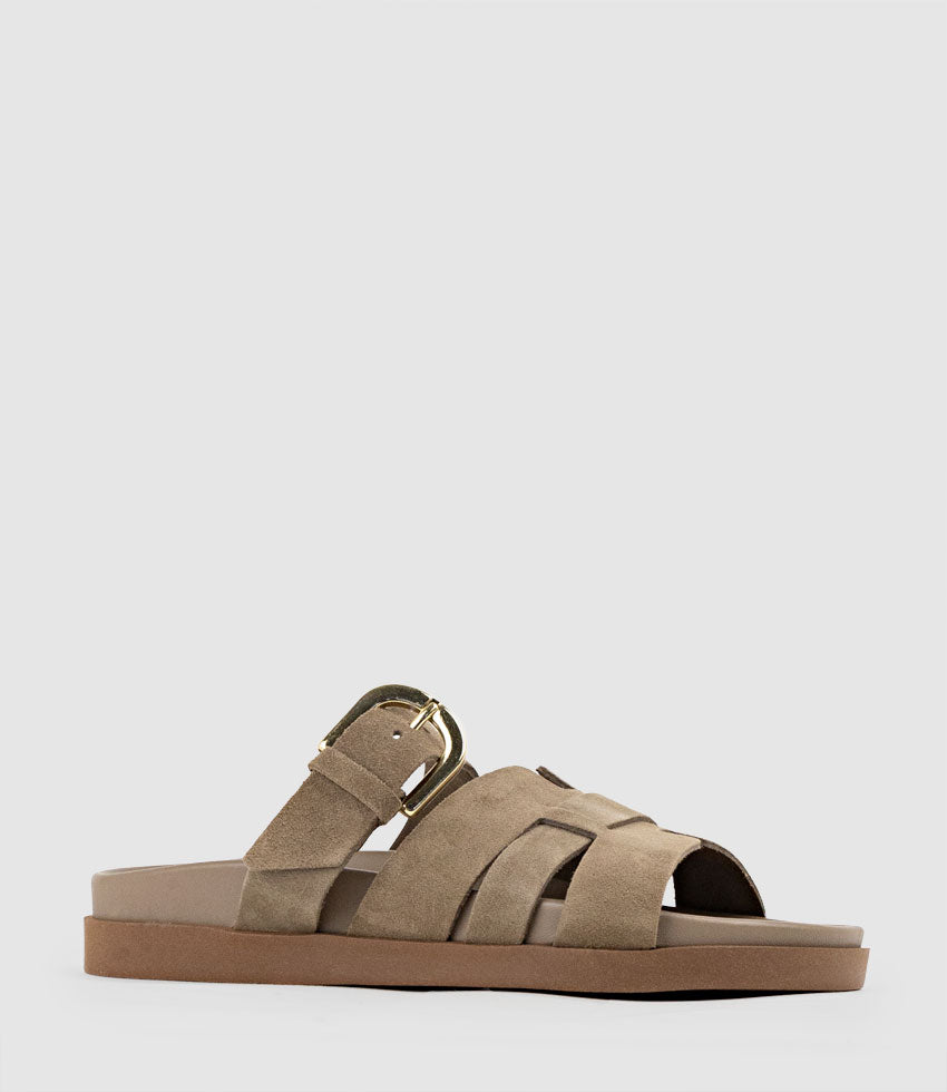 KINSLEY Slide on Footbed in Brown Suede - Edward Meller