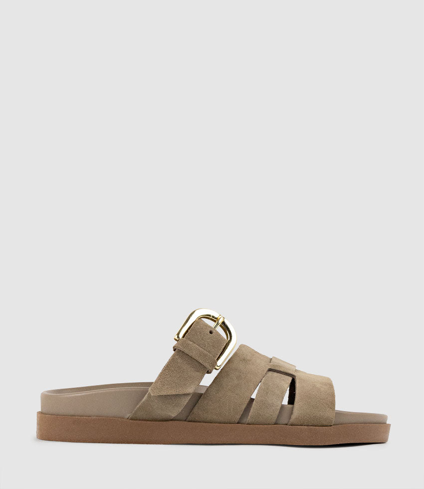 KINSLEY Slide on Footbed in Brown Suede - Edward Meller