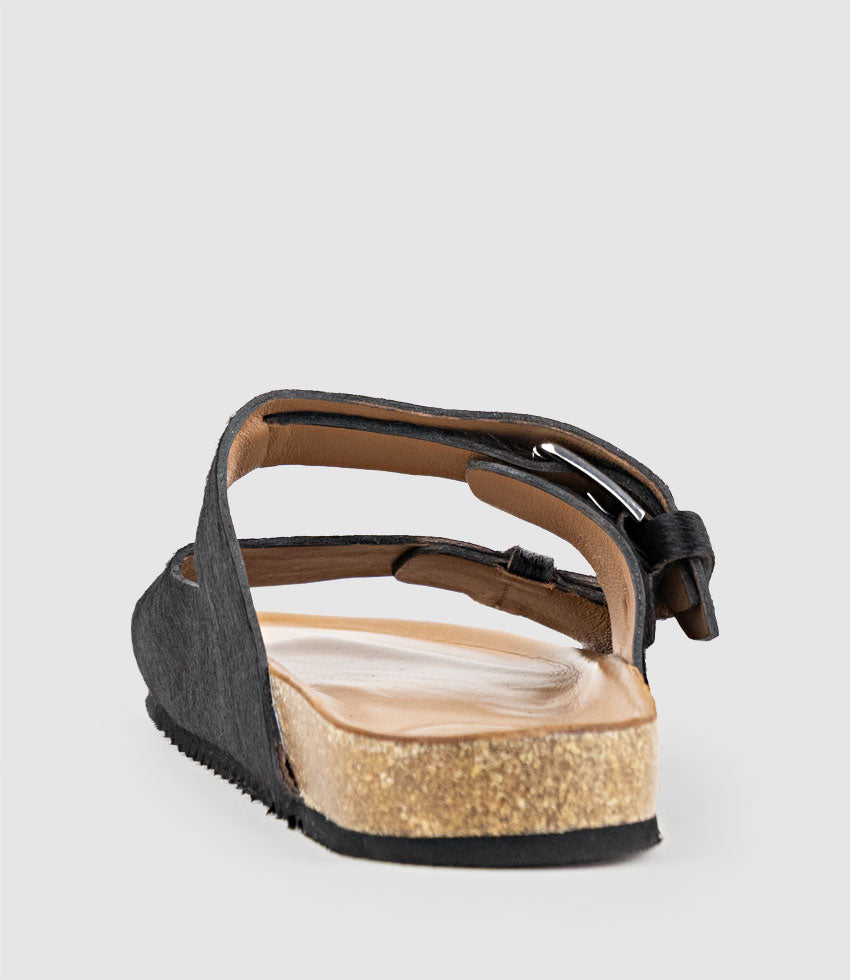 KLEIN Two Strap Slide in Black Pony Hair - Edward Meller
