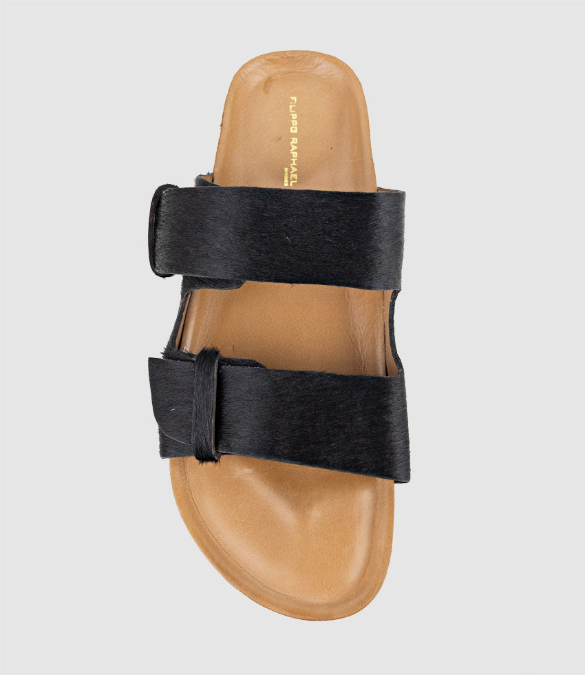 KLEIN Two Strap Slide in Black Pony Hair - Edward Meller