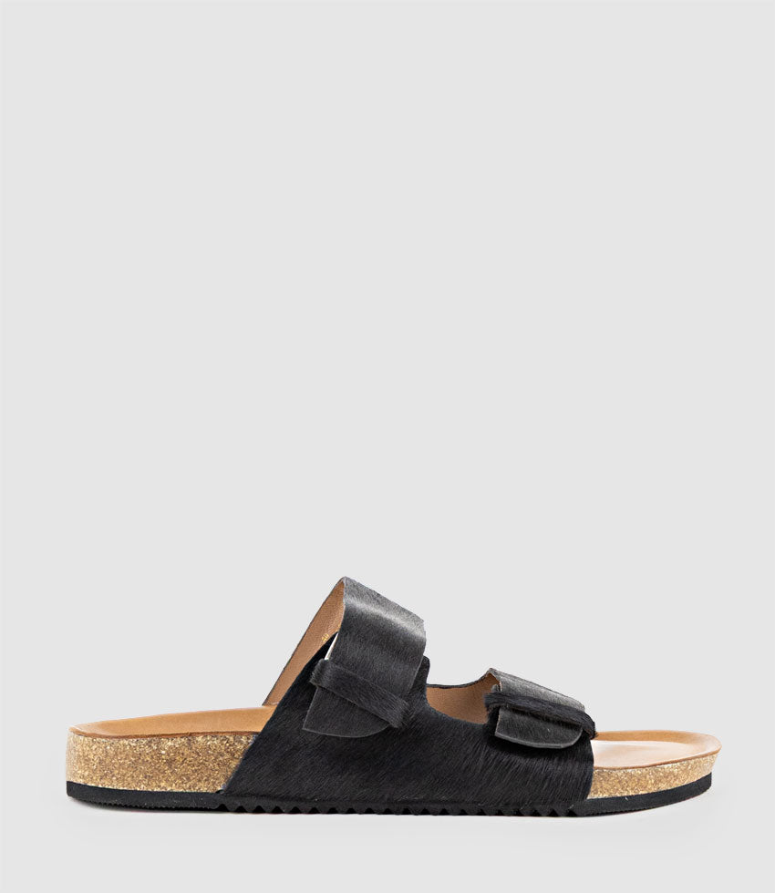 KLEIN Two Strap Slide in Black Pony Hair - Edward Meller
