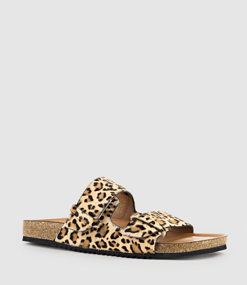 KLEIN Two Strap Slide in Leopard Pony Hair - Edward Meller