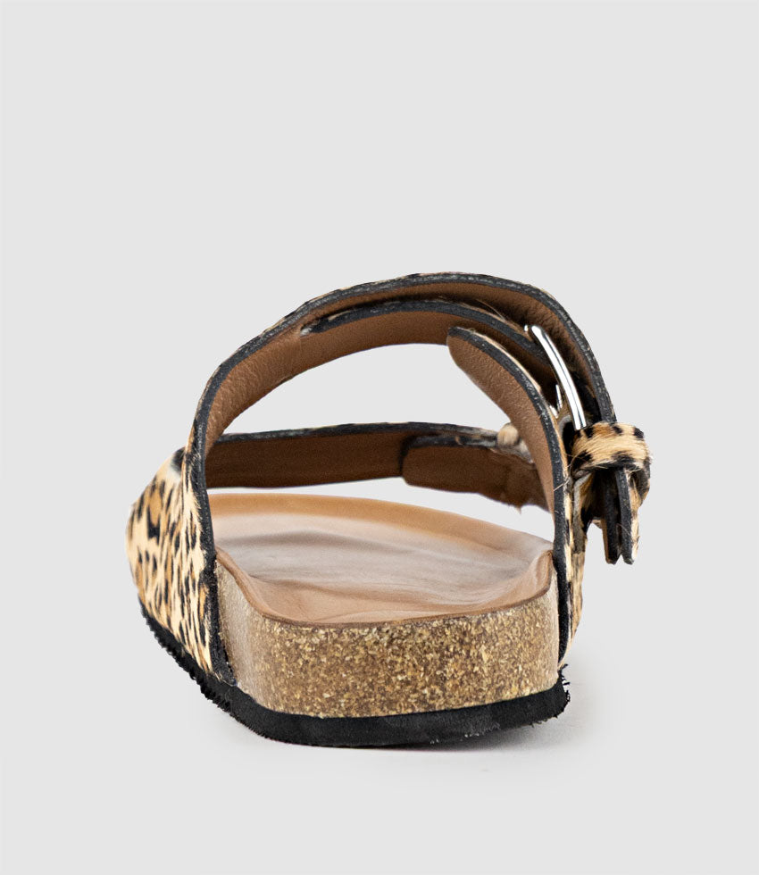 KLEIN Two Strap Slide in Leopard Pony Hair - Edward Meller
