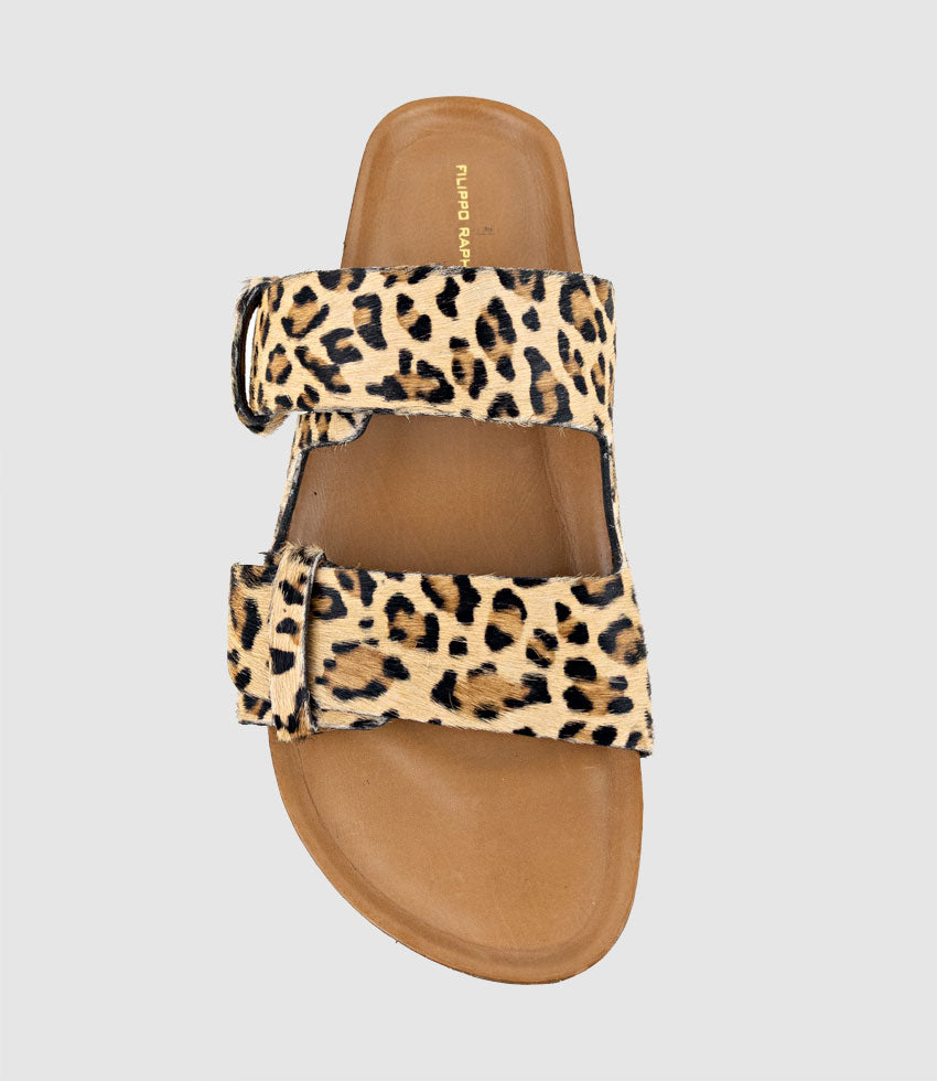 KLEIN Two Strap Slide in Leopard Pony Hair - Edward Meller