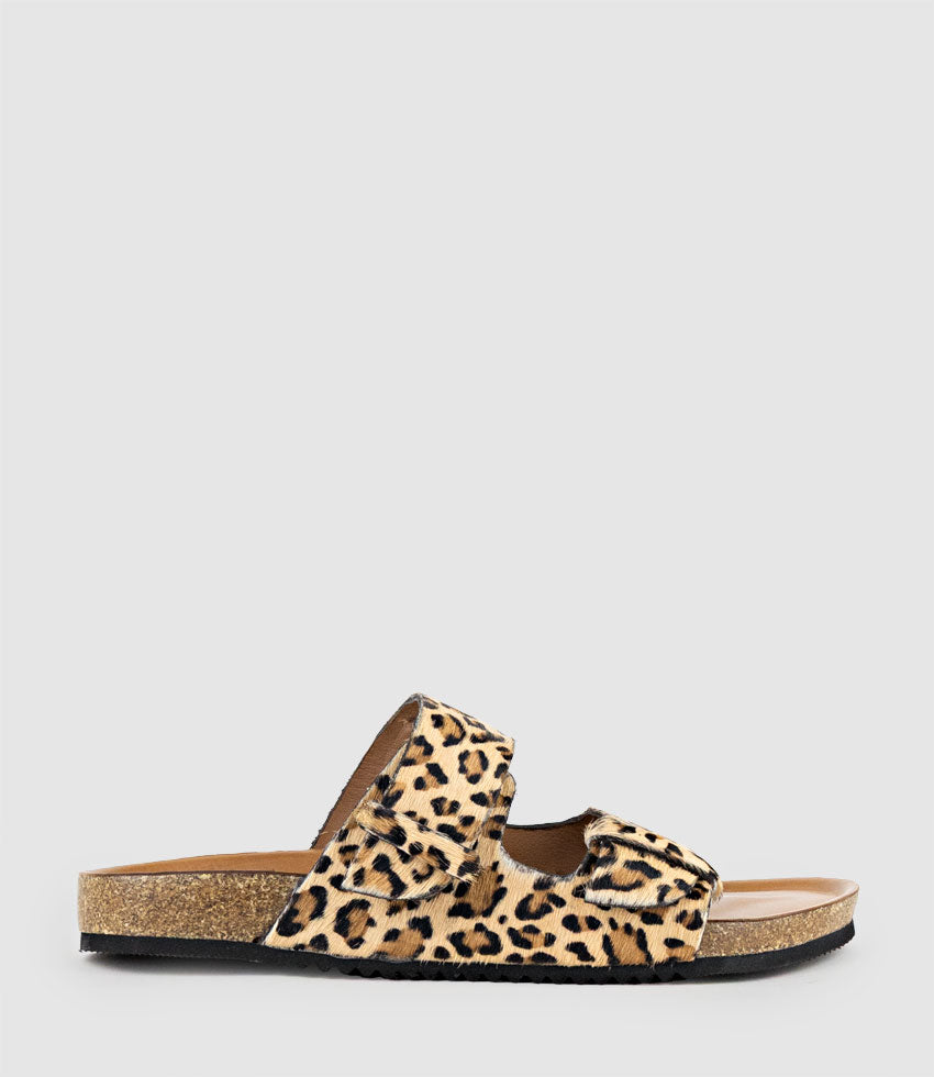 KLEIN Two Strap Slide in Leopard Pony Hair - Edward Meller