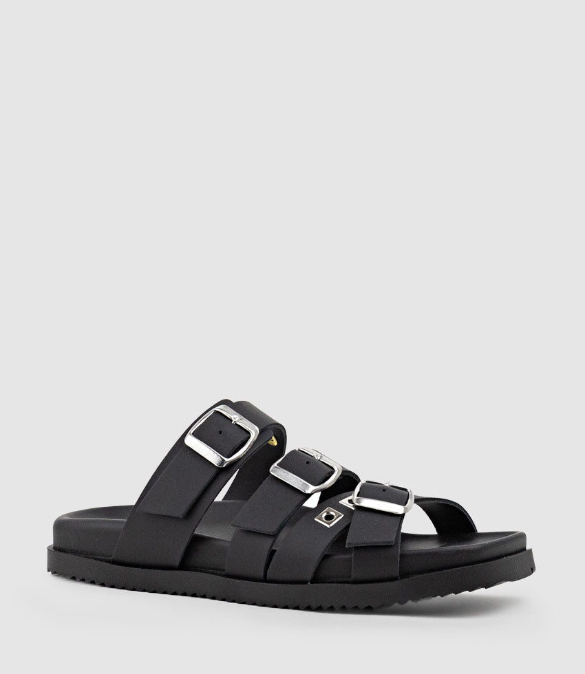 KLOVER Multi-Strap Buckle Slide in Black - Edward Meller