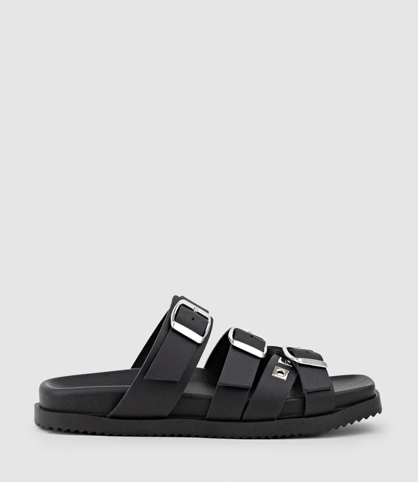 KLOVER Multi-Strap Buckle Slide in Black - Edward Meller