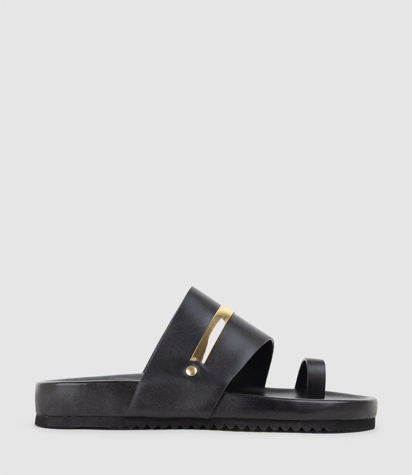 KOLE Toe Thong Slide with Stripe in Black - Edward Meller