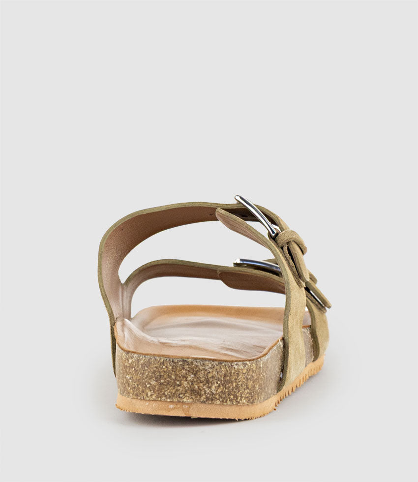 KRYO Two Strap Slide with Buckle in Beige Suede - Edward Meller