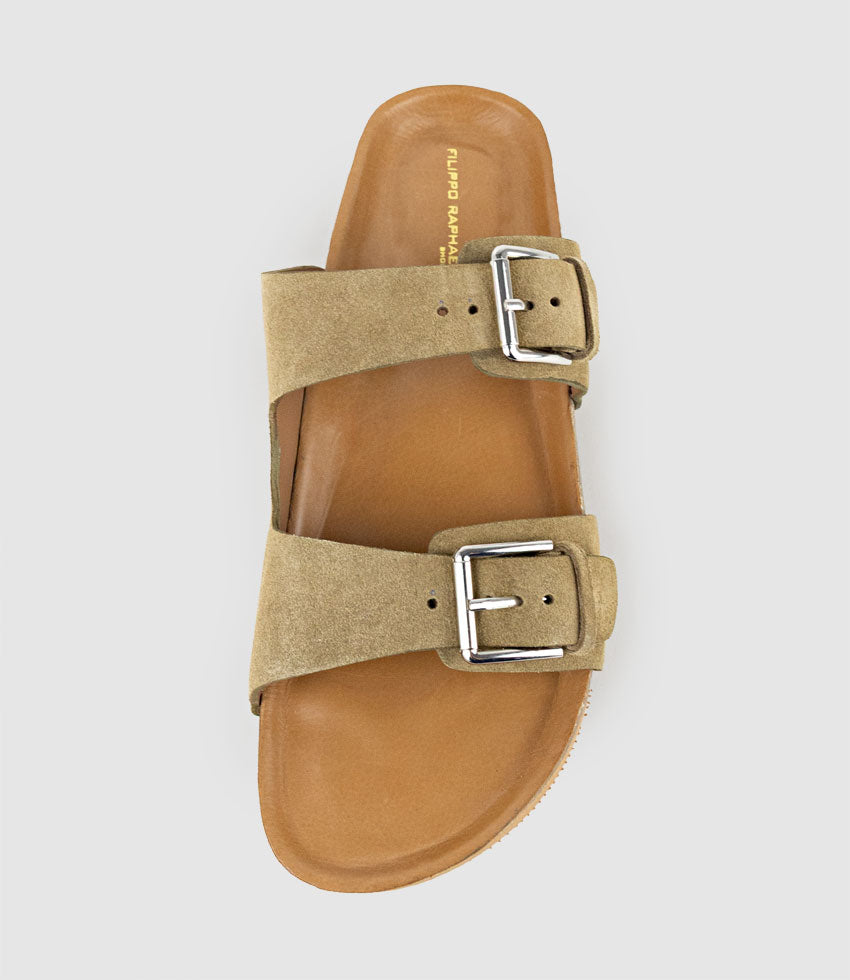 KRYO Two Strap Slide with Buckle in Beige Suede - Edward Meller