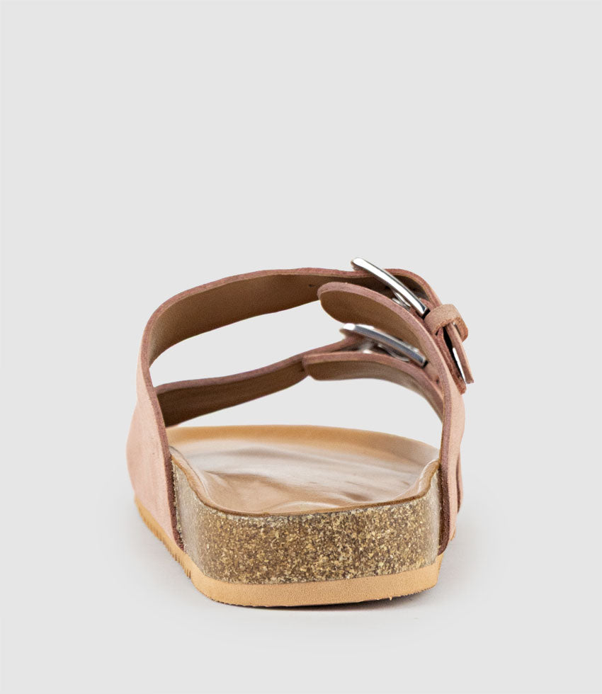 KRYO Two Strap Slide with Buckle in Rose Suede - Edward Meller